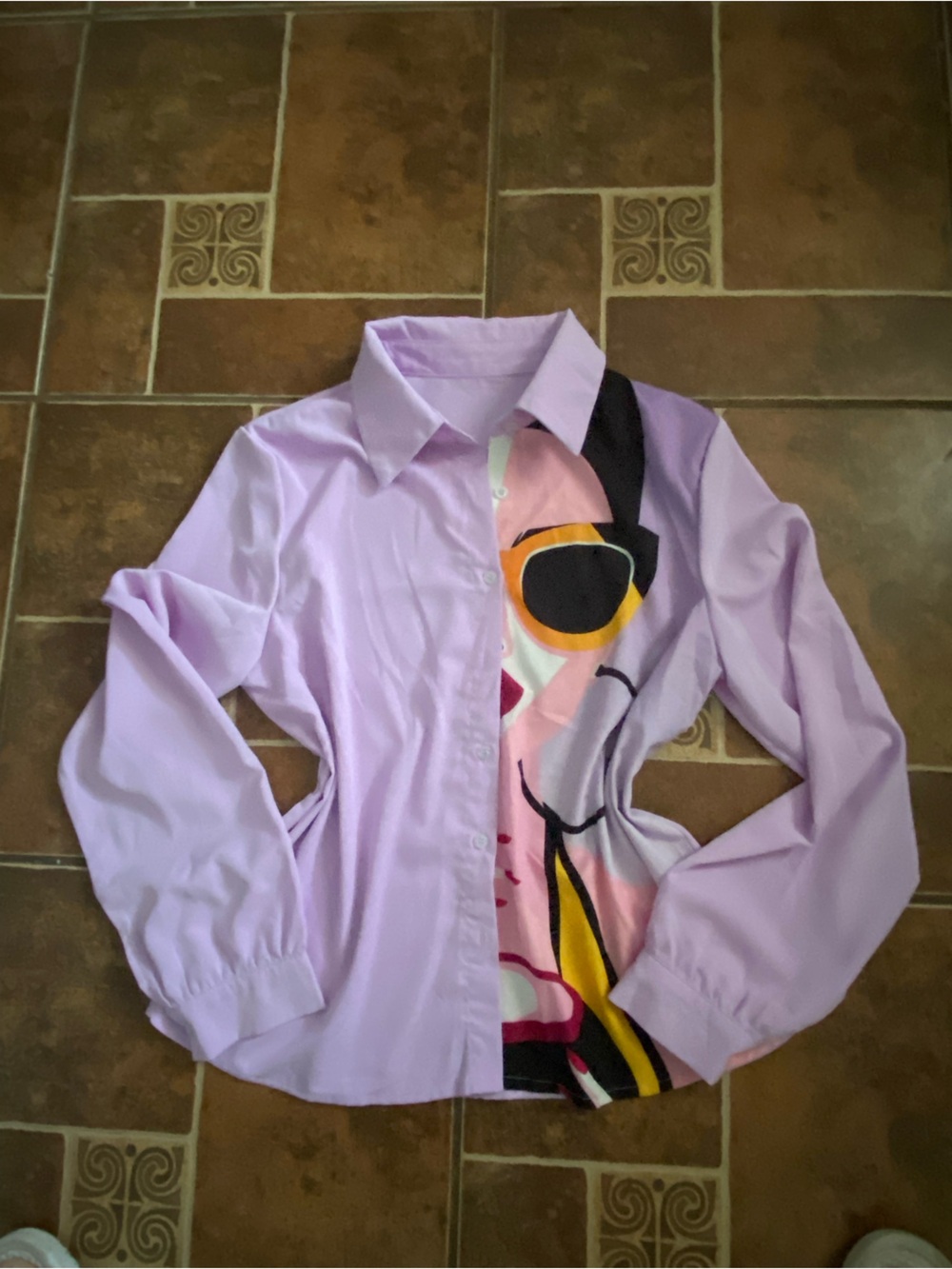 SHEIN Pink and Lavender Abstract Panel Blouse